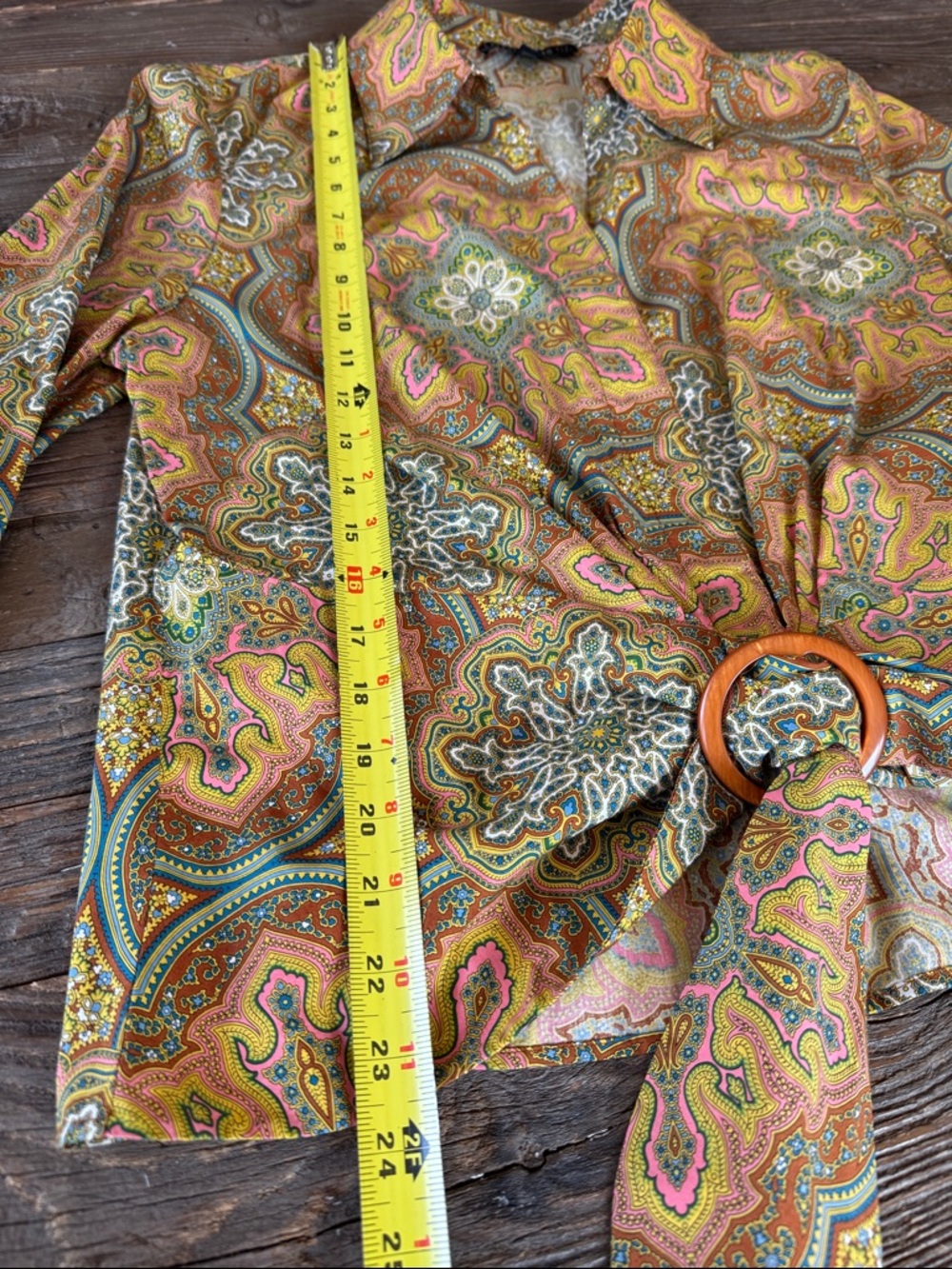 LaFayette 148 cotton brown pink paisley front‎ tie button down NWOT size 16 - Picture 10 of 11